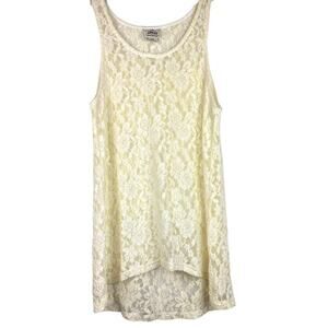 Ariat Tank Top Women's Large‎ Cream Floral Lace See-Trough Hi-Lo Sleeveless